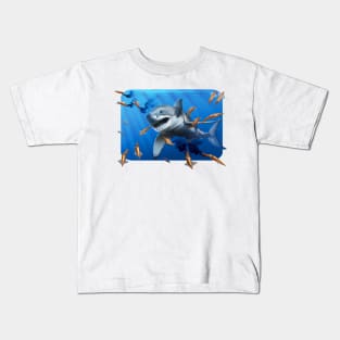 Shark hunting belemnites, Cretaceous ocean, original artwork Kids T-Shirt